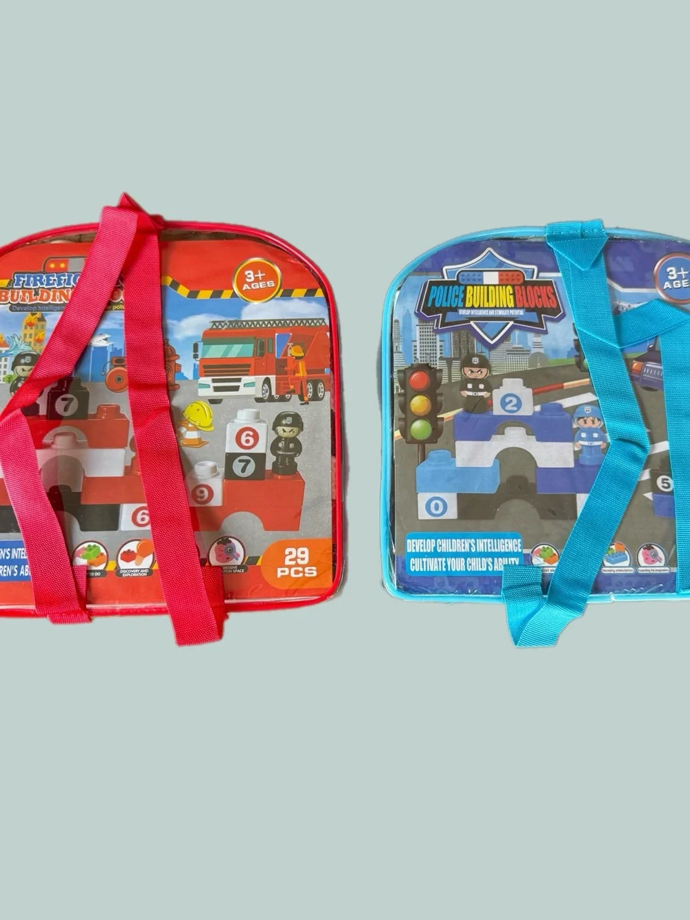 Toddler Building Block Backpack Sets Police & Firefighter– Brand New!